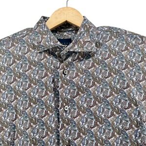 Calder Carmel Mens Paisley Button Down L Shirt Blue Brown Limited Edition 1/150